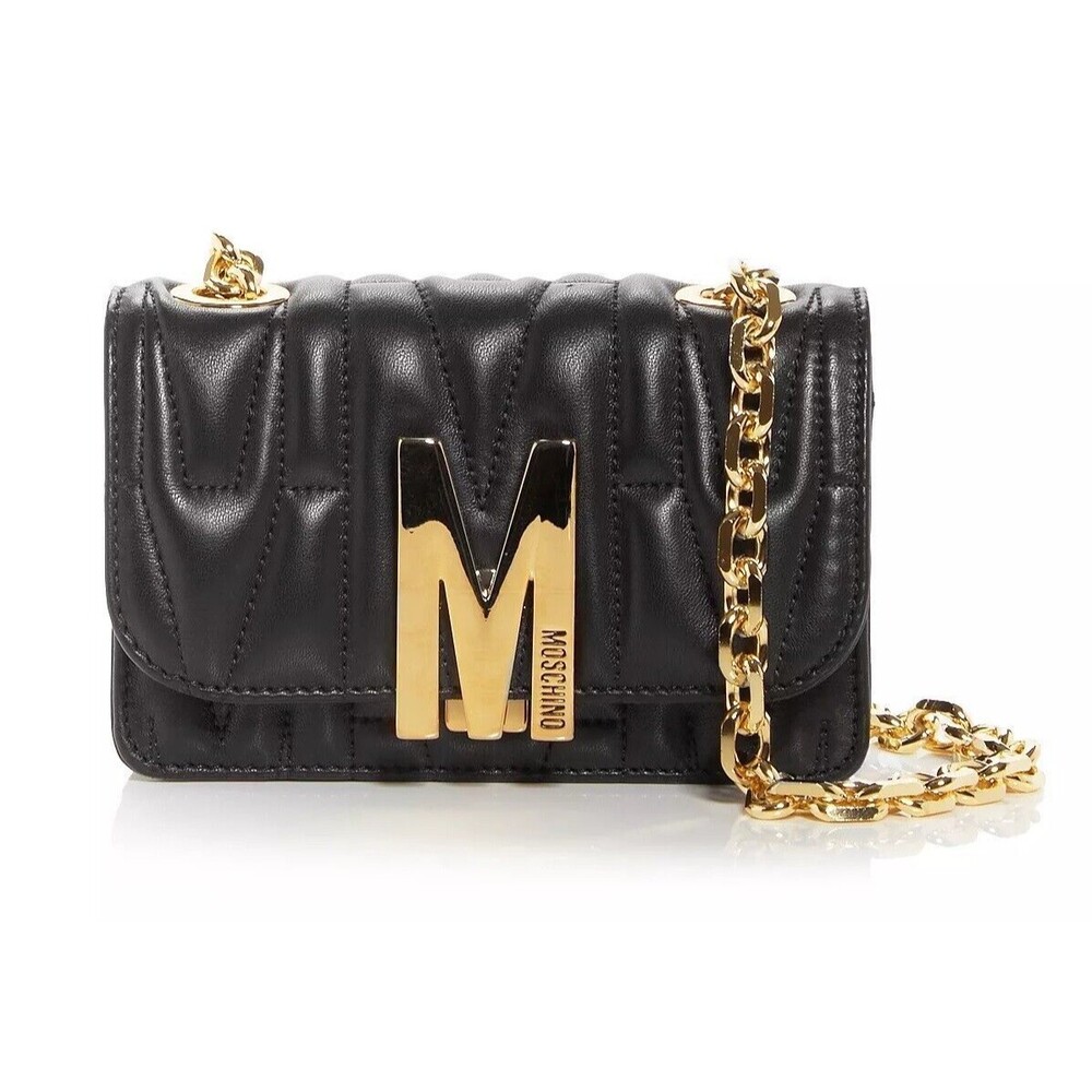 Moschino Quilted Leather Crossbody Chain Bag - Black/ Gold ($680 Retail)